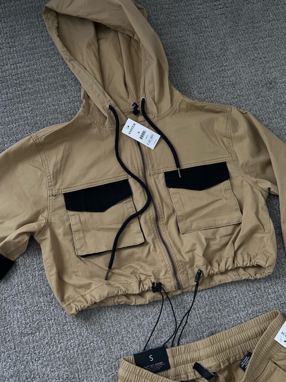 Cargo Jogger set in Khaki with Black Accents - Picture 3 of 6